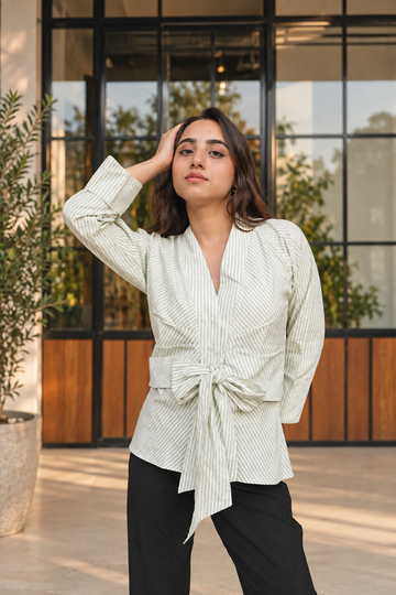 Sage Bow Tie-Up Top